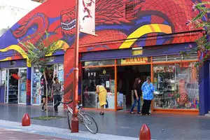 Main street of Buenos Aires' Chinatown with traditional decoration